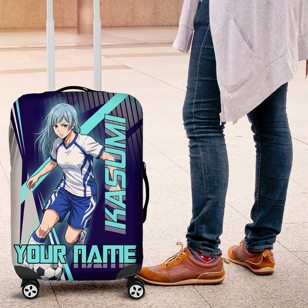 Personalized Miwa Kasumi Jujutsu Kaisen Luggage Cover with Light Blue Accents and Action Pose