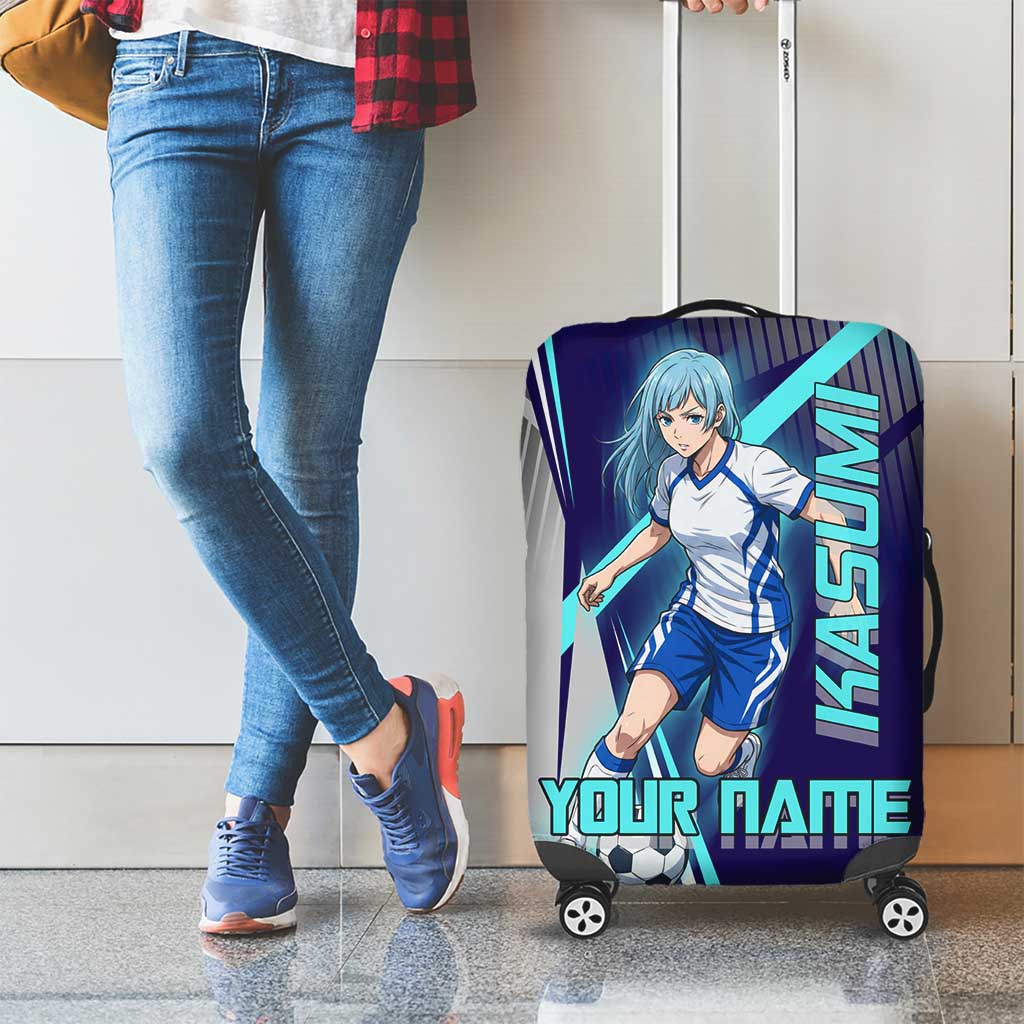 Personalized Miwa Kasumi Jujutsu Kaisen Luggage Cover with Light Blue Accents and Action Pose