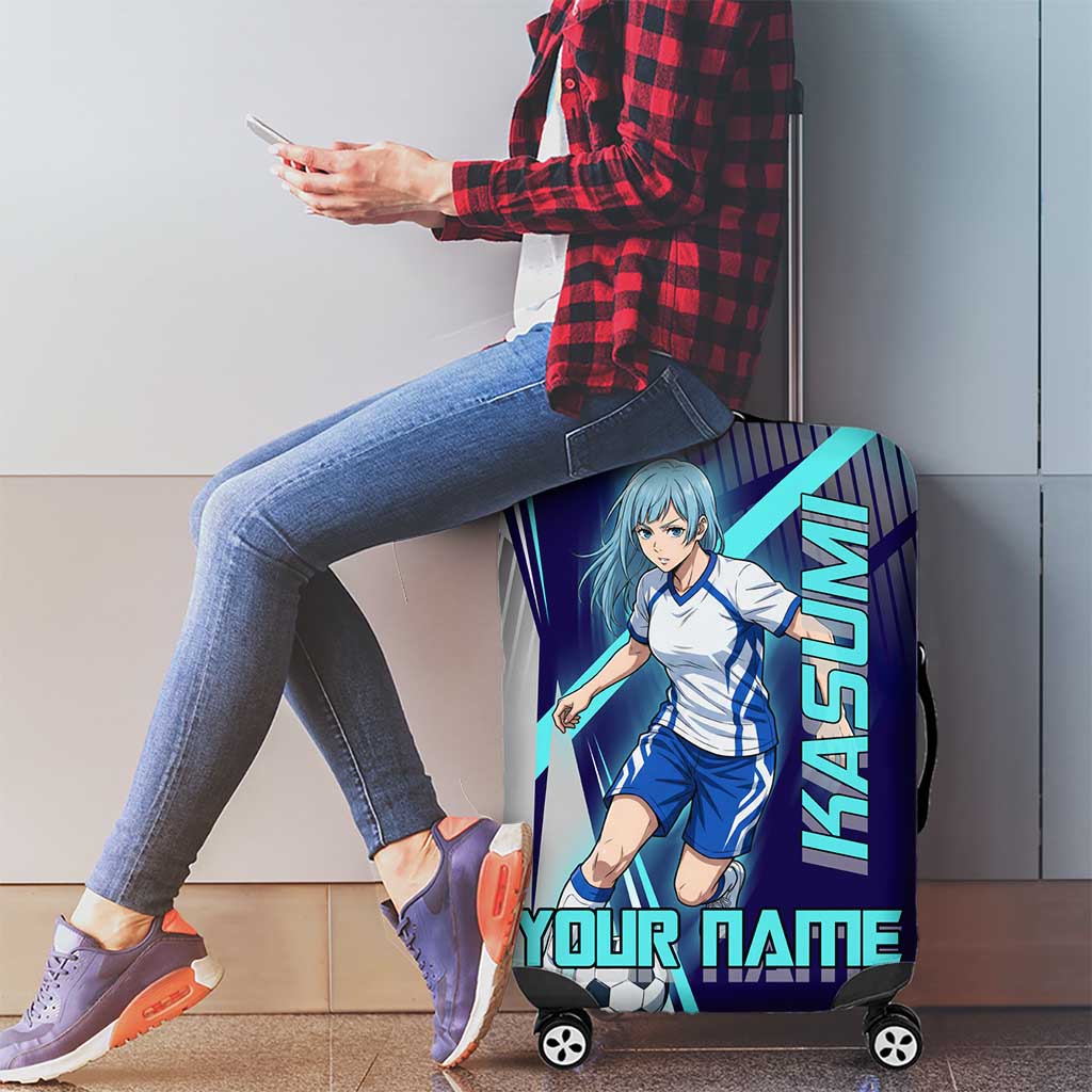 Personalized Miwa Kasumi Jujutsu Kaisen Luggage Cover with Light Blue Accents and Action Pose