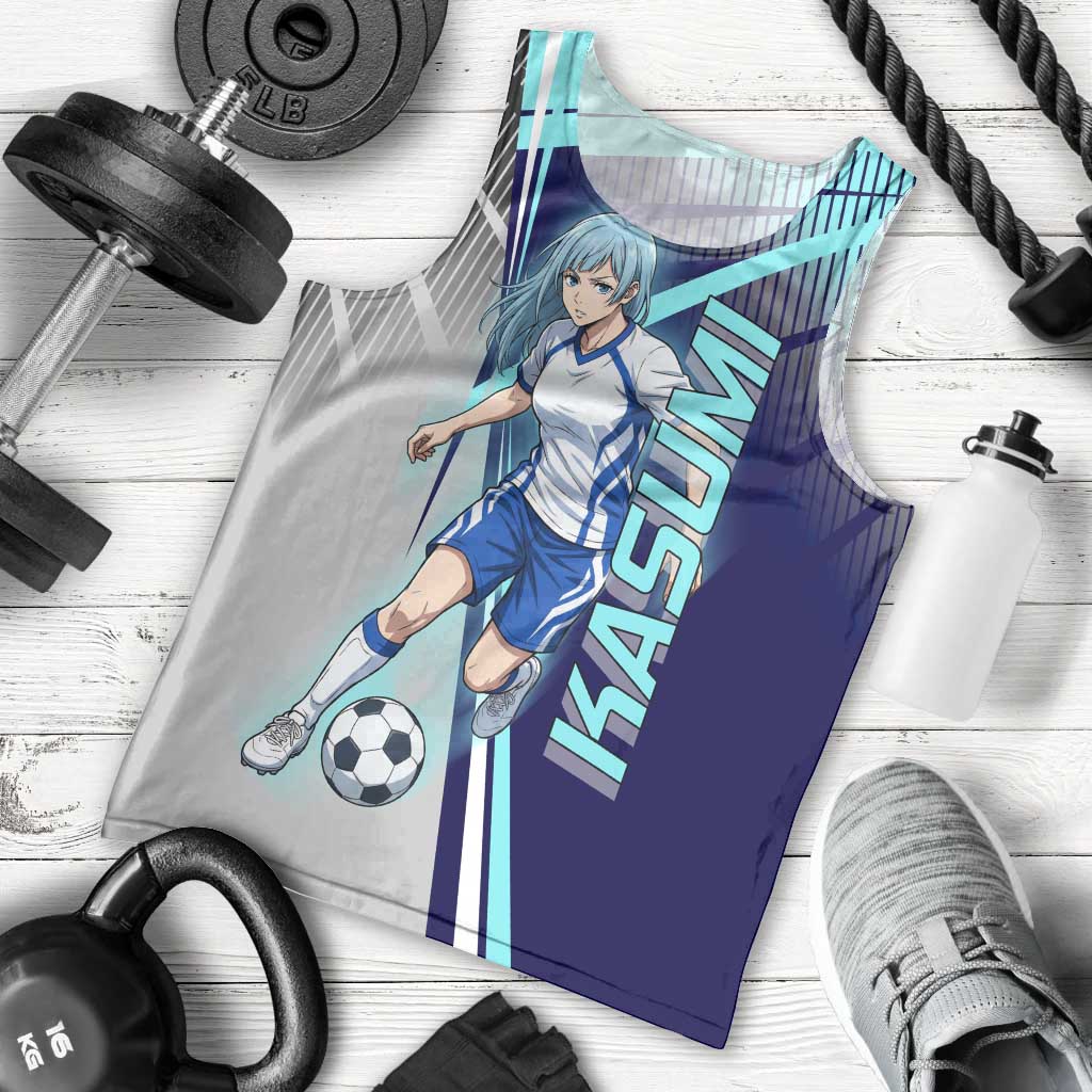 Personalized Miwa Kasumi Jujutsu Kaisen Men Tank Top with Light Blue Accents and Action Pose