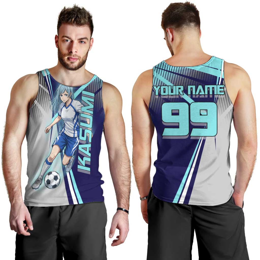 Personalized Miwa Kasumi Jujutsu Kaisen Men Tank Top with Light Blue Accents and Action Pose