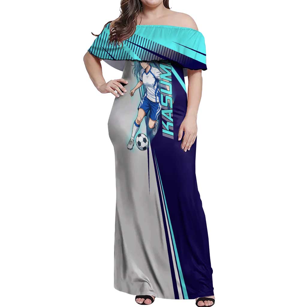 Personalized Miwa Kasumi Jujutsu Kaisen Off Shoulder Maxi Dress with Light Blue Accents and Action Pose