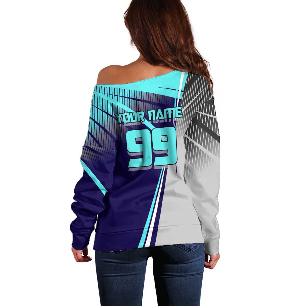 Personalized Miwa Kasumi Jujutsu Kaisen Off Shoulder Sweater with Light Blue Accents and Action Pose