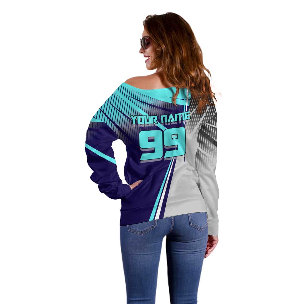 Personalized Miwa Kasumi Jujutsu Kaisen Off Shoulder Sweater with Light Blue Accents and Action Pose
