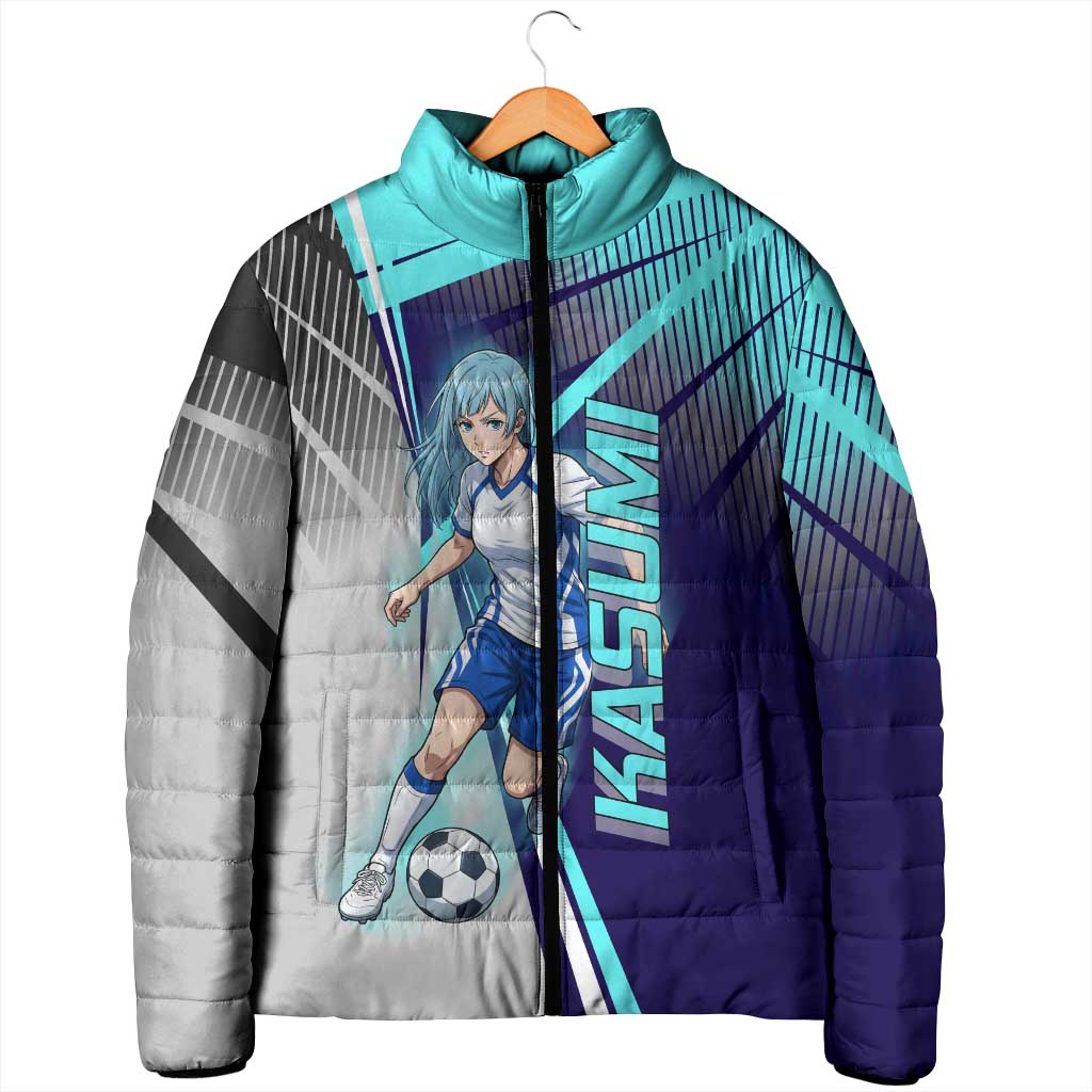 Personalized Miwa Kasumi Jujutsu Kaisen Padded Jacket with Light Blue Accents and Action Pose