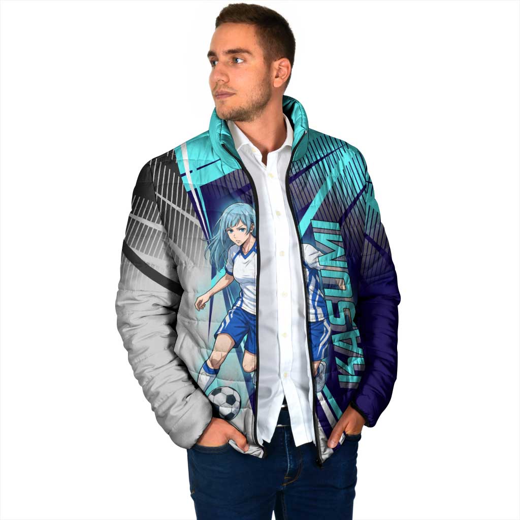 Personalized Miwa Kasumi Jujutsu Kaisen Padded Jacket with Light Blue Accents and Action Pose