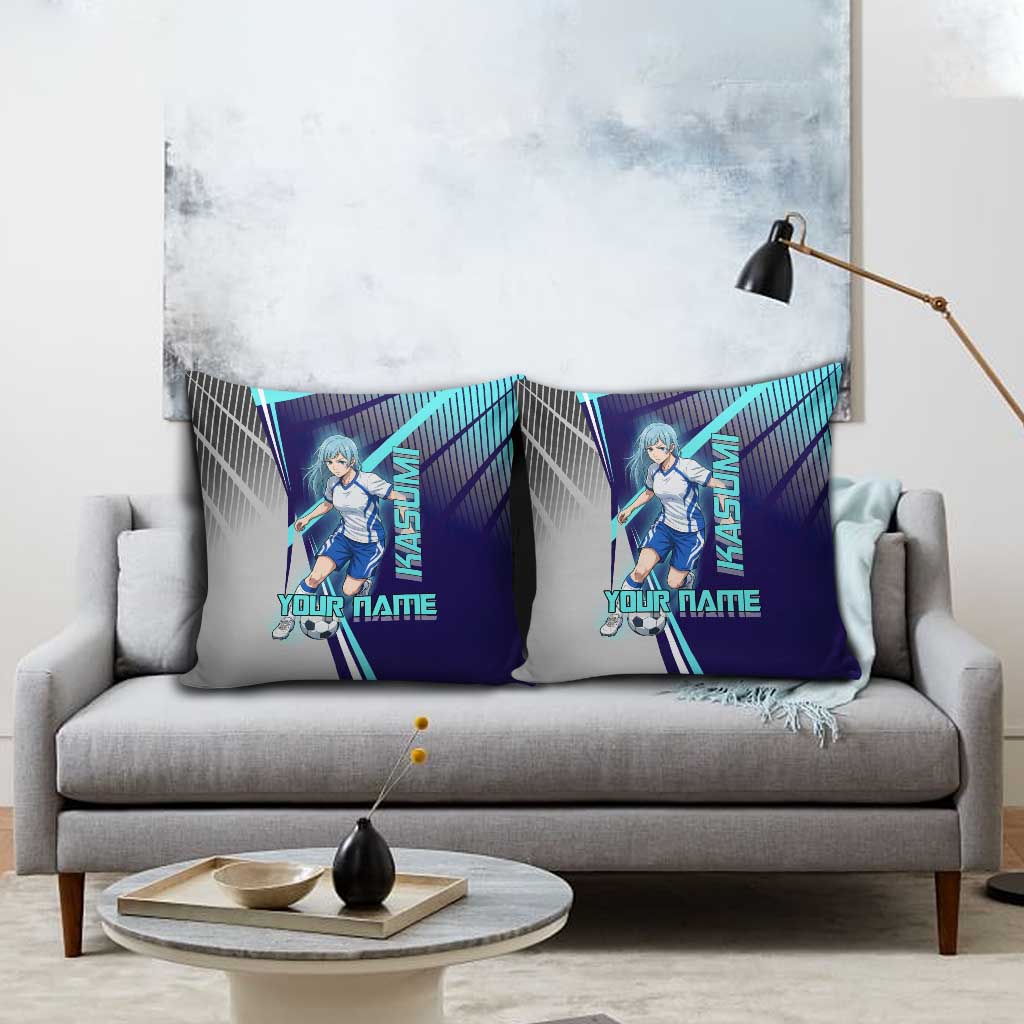 Personalized Miwa Kasumi Jujutsu Kaisen Pillow Cover with Light Blue Accents and Action Pose