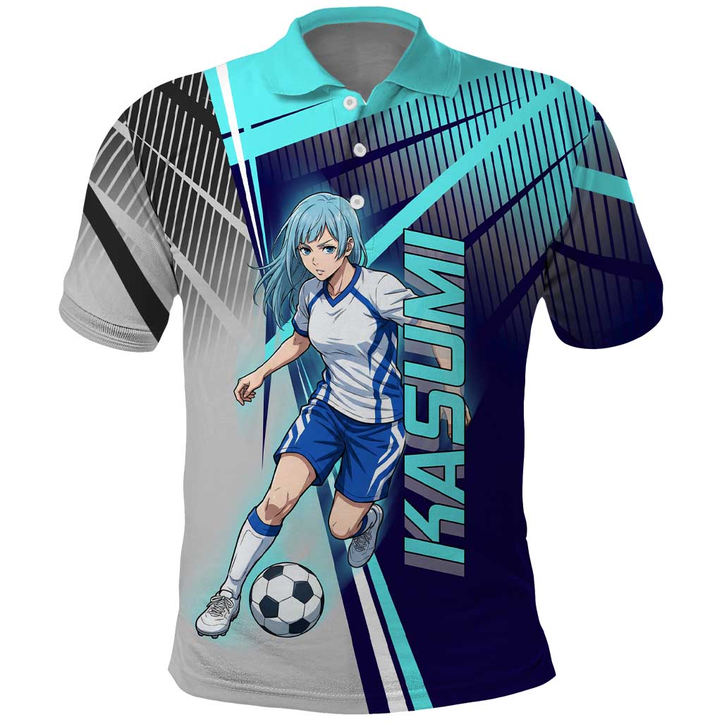Personalized Miwa Kasumi Jujutsu Kaisen Polo Shirt with Light Blue Accents and Action Pose