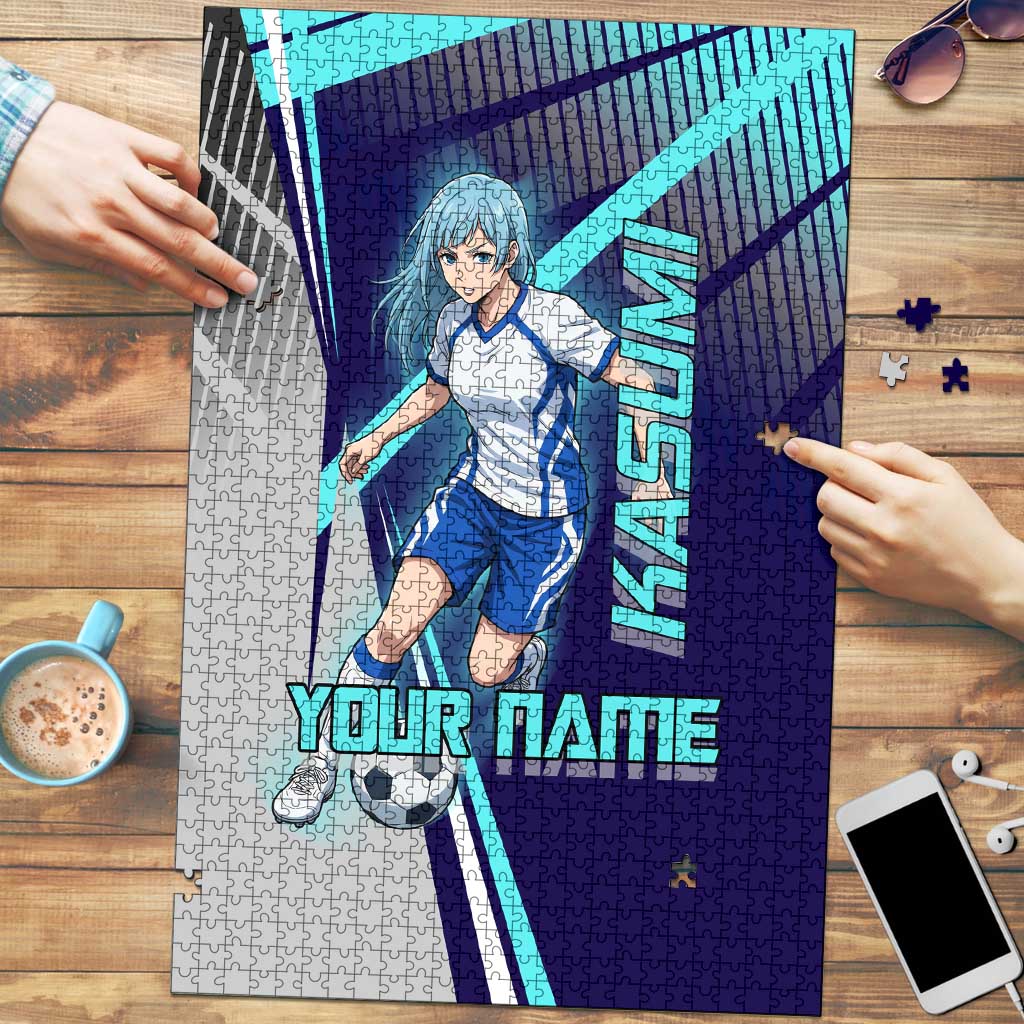 Personalized Miwa Kasumi Jujutsu Kaisen Puzzle with Light Blue Accents and Action Pose