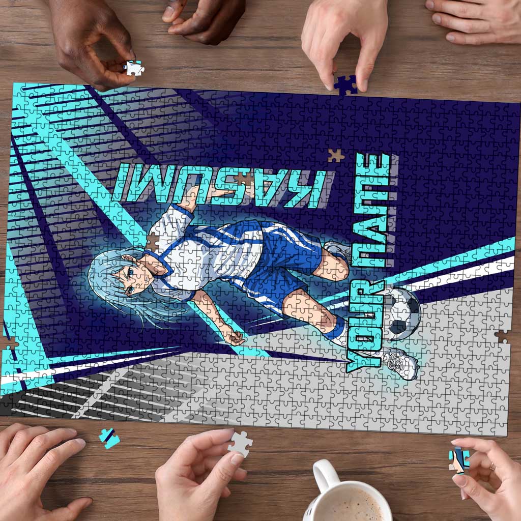 Personalized Miwa Kasumi Jujutsu Kaisen Puzzle with Light Blue Accents and Action Pose
