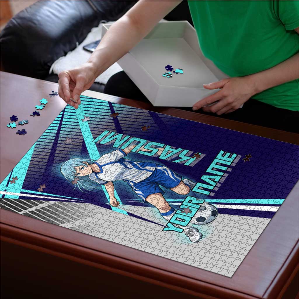 Personalized Miwa Kasumi Jujutsu Kaisen Puzzle with Light Blue Accents and Action Pose