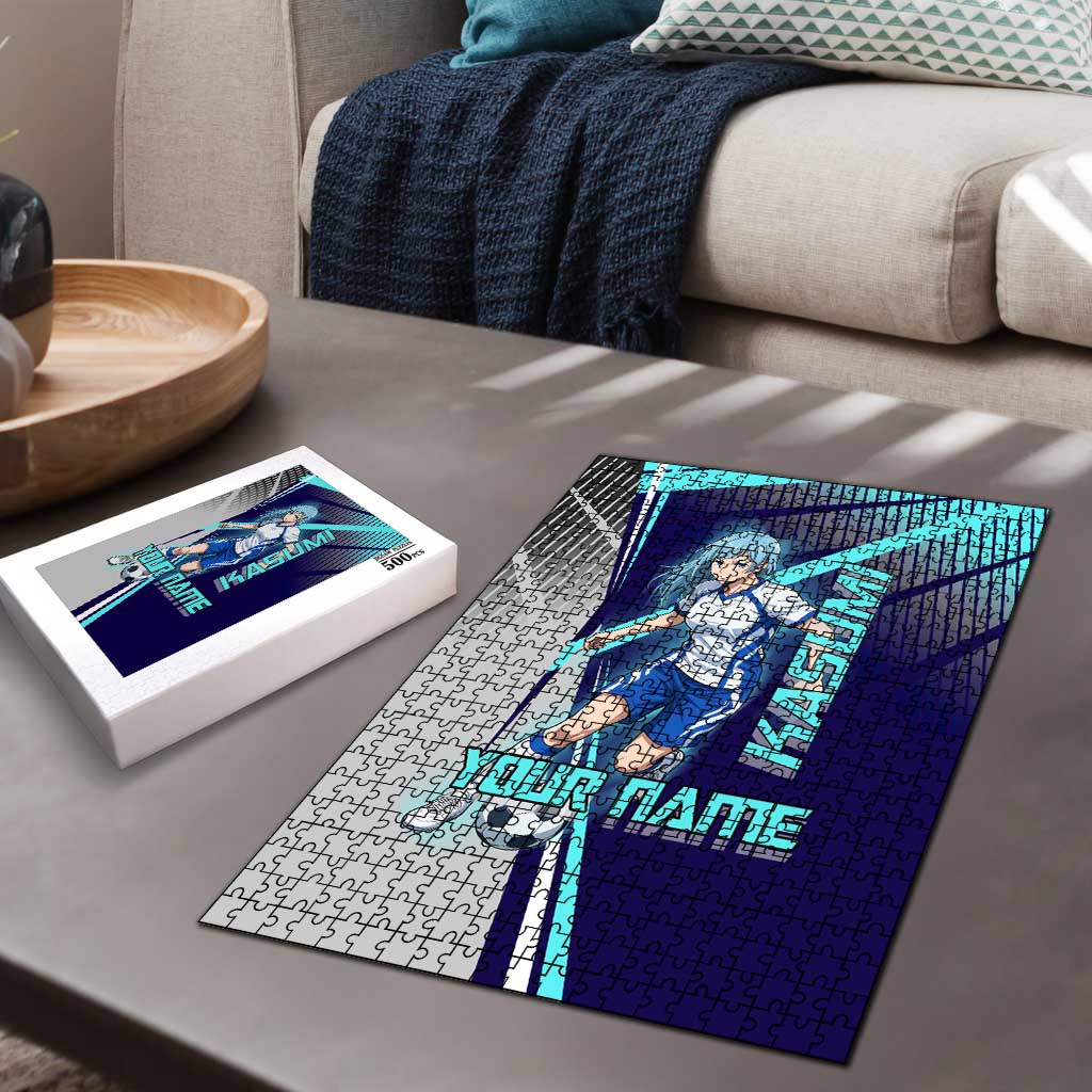 Personalized Miwa Kasumi Jujutsu Kaisen Puzzle with Light Blue Accents and Action Pose