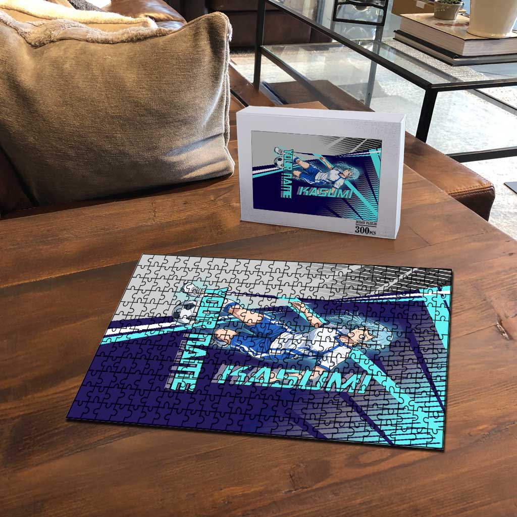 Personalized Miwa Kasumi Jujutsu Kaisen Puzzle with Light Blue Accents and Action Pose