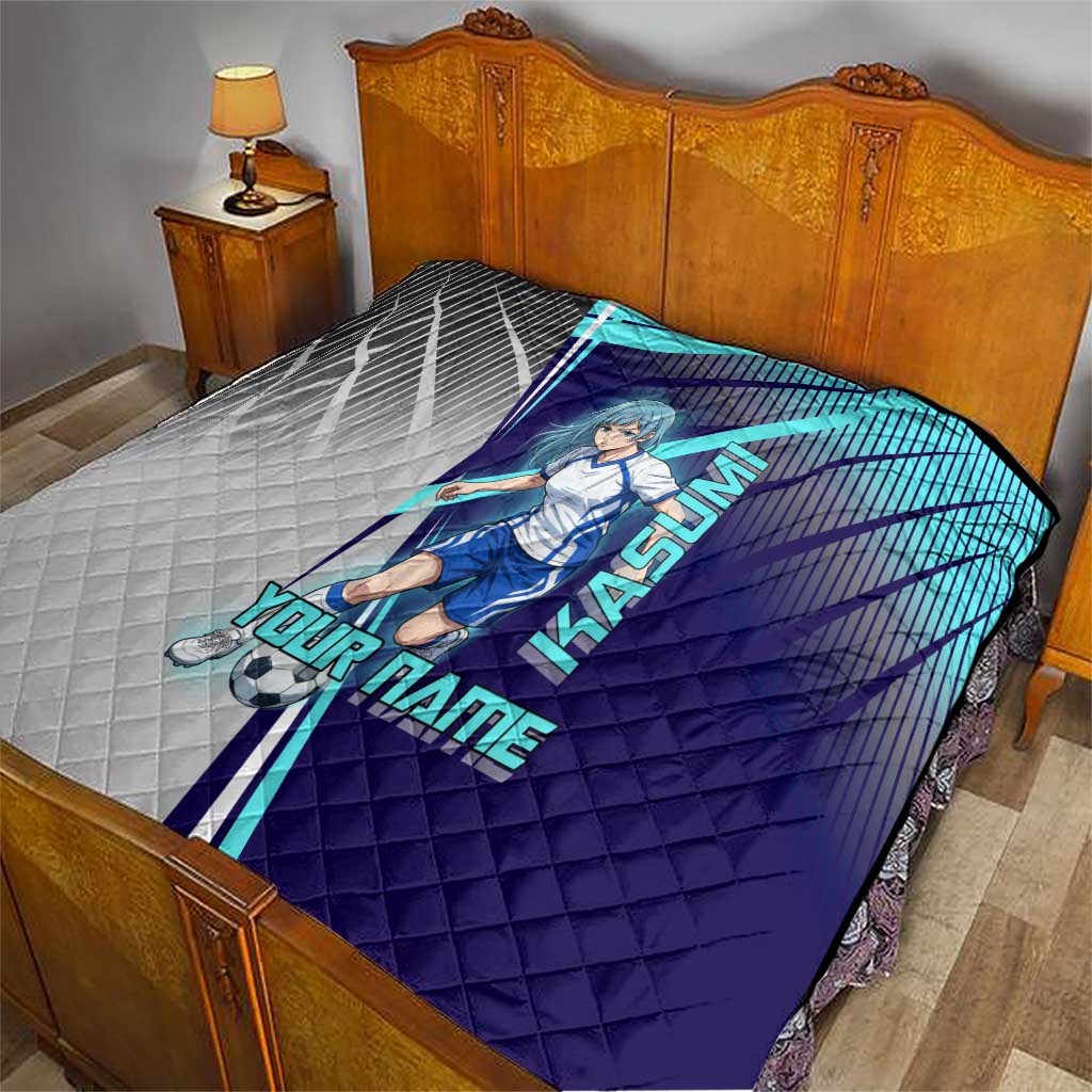 Personalized Miwa Kasumi Jujutsu Kaisen Quilt with Light Blue Accents and Action Pose