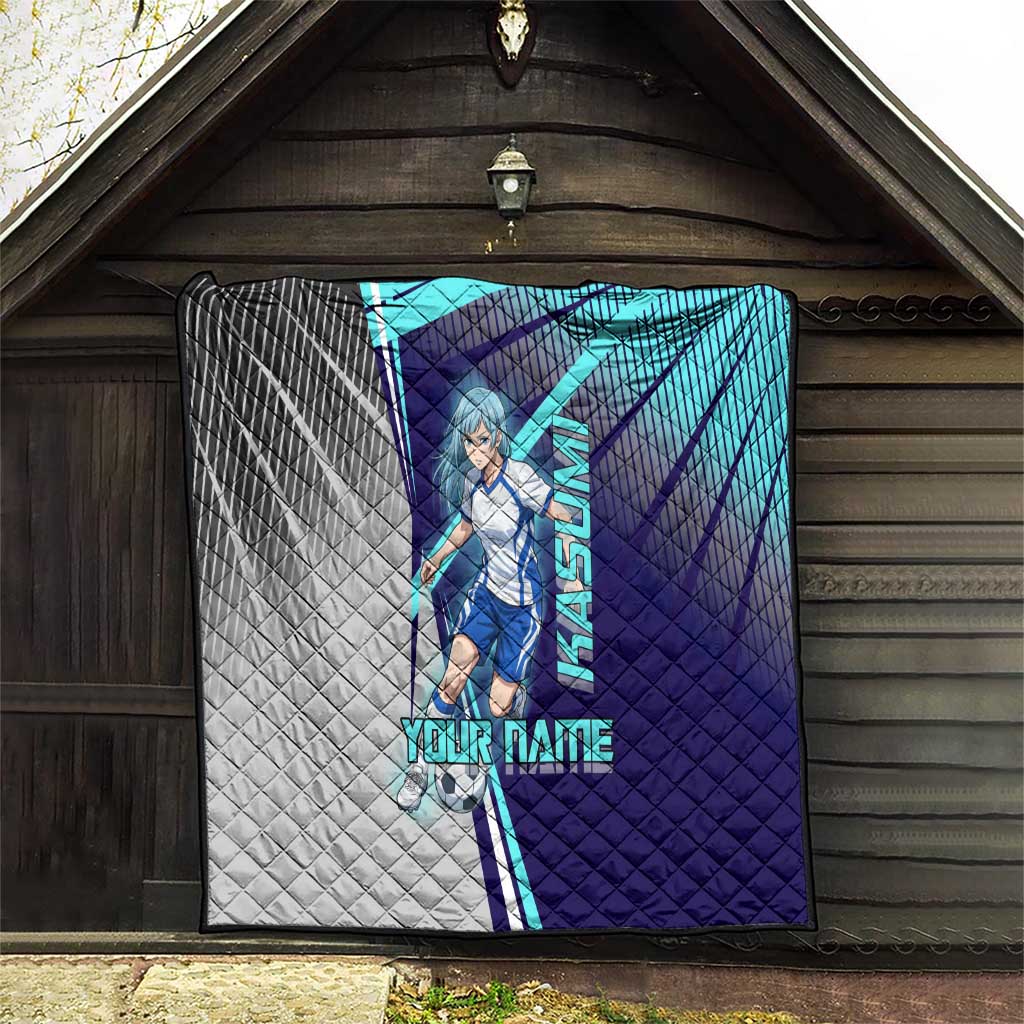 Personalized Miwa Kasumi Jujutsu Kaisen Quilt with Light Blue Accents and Action Pose