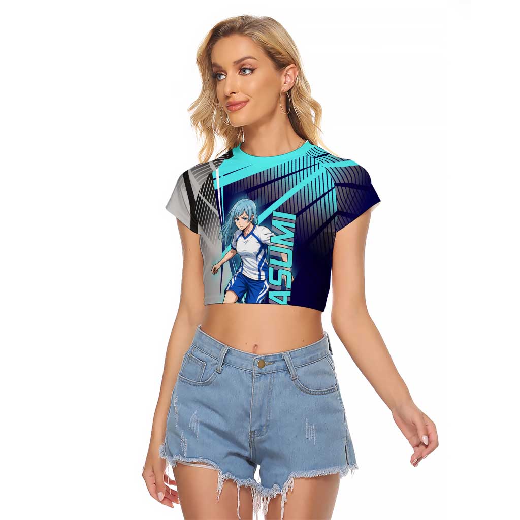 Personalized Miwa Kasumi Jujutsu Kaisen Raglan Cropped T Shirt with Light Blue Accents and Action Pose