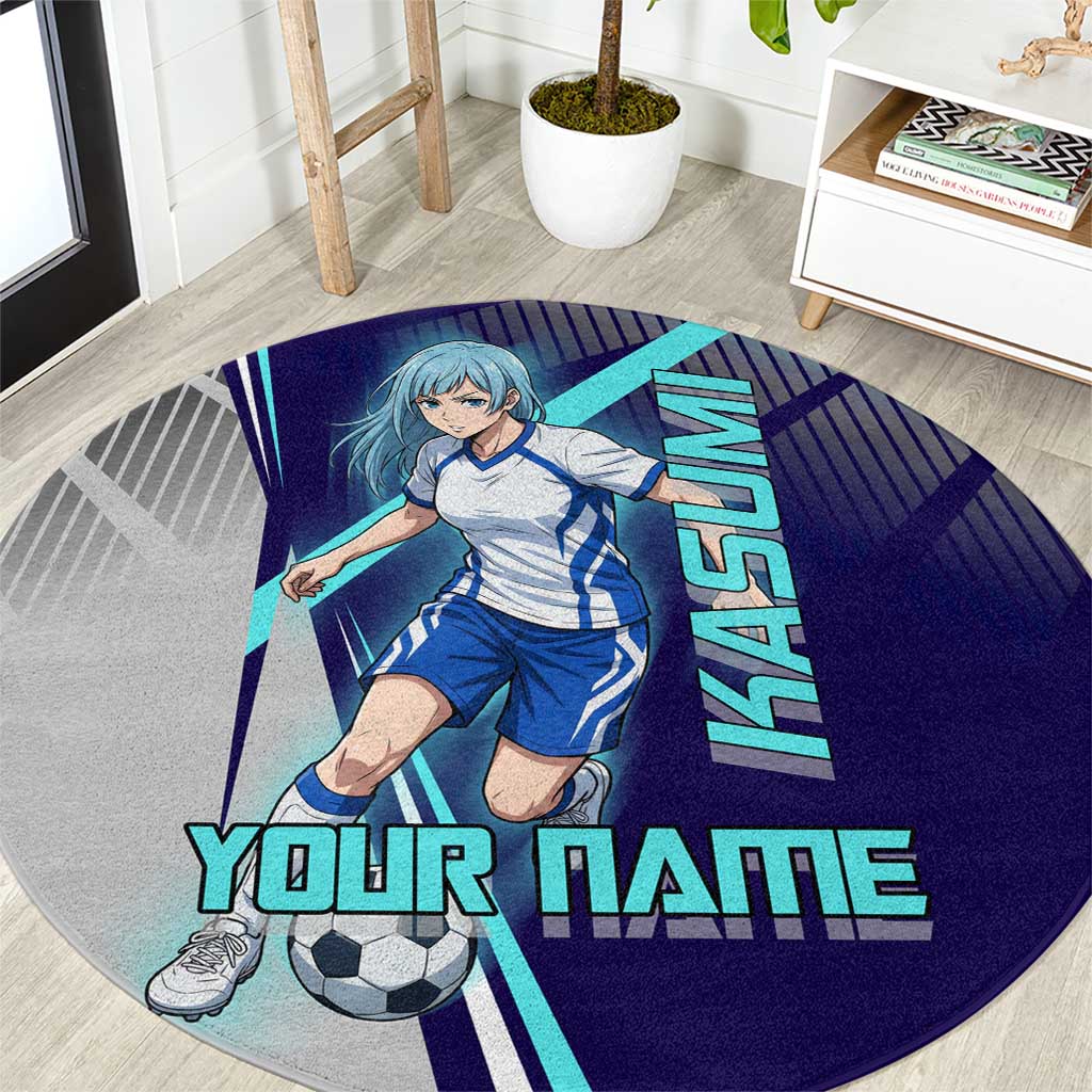 Personalized Miwa Kasumi Jujutsu Kaisen Round Carpet with Light Blue Accents and Action Pose