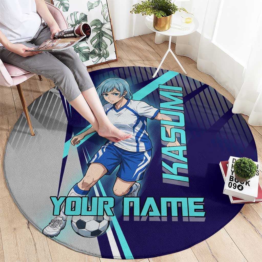 Personalized Miwa Kasumi Jujutsu Kaisen Round Carpet with Light Blue Accents and Action Pose