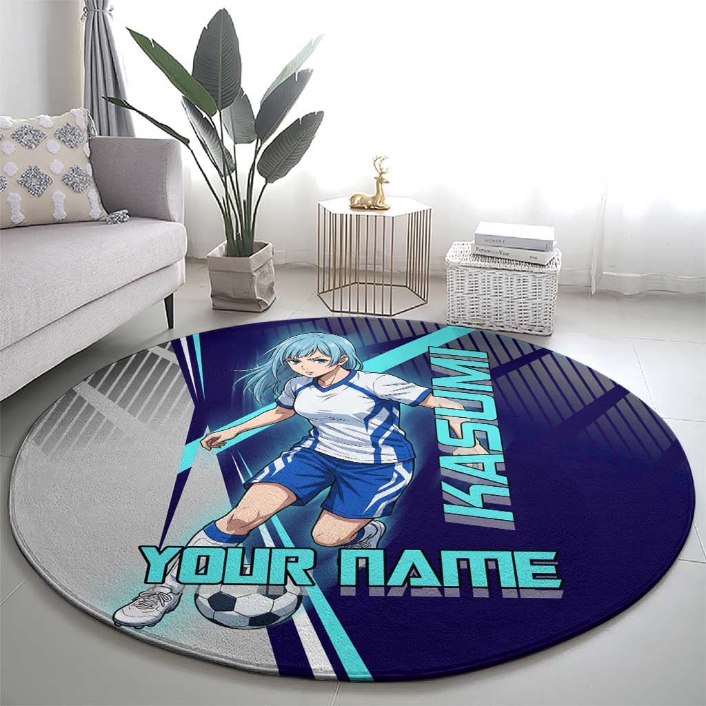 Personalized Miwa Kasumi Jujutsu Kaisen Round Carpet with Light Blue Accents and Action Pose
