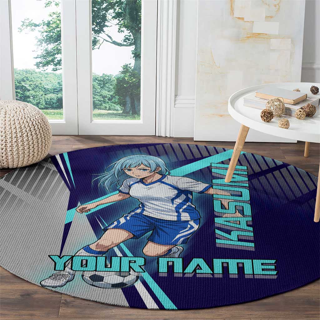 Personalized Miwa Kasumi Jujutsu Kaisen Round Carpet with Light Blue Accents and Action Pose