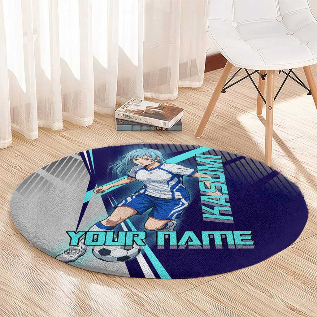 Personalized Miwa Kasumi Jujutsu Kaisen Round Carpet with Light Blue Accents and Action Pose