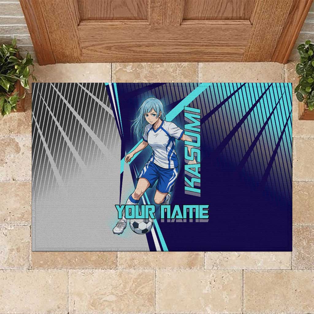 Personalized Miwa Kasumi Jujutsu Kaisen Rubber Doormat with Light Blue Accents and Action Pose