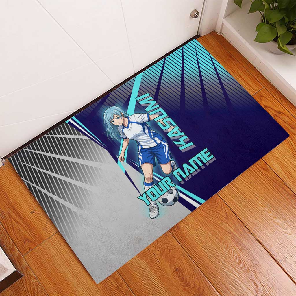 Personalized Miwa Kasumi Jujutsu Kaisen Rubber Doormat with Light Blue Accents and Action Pose