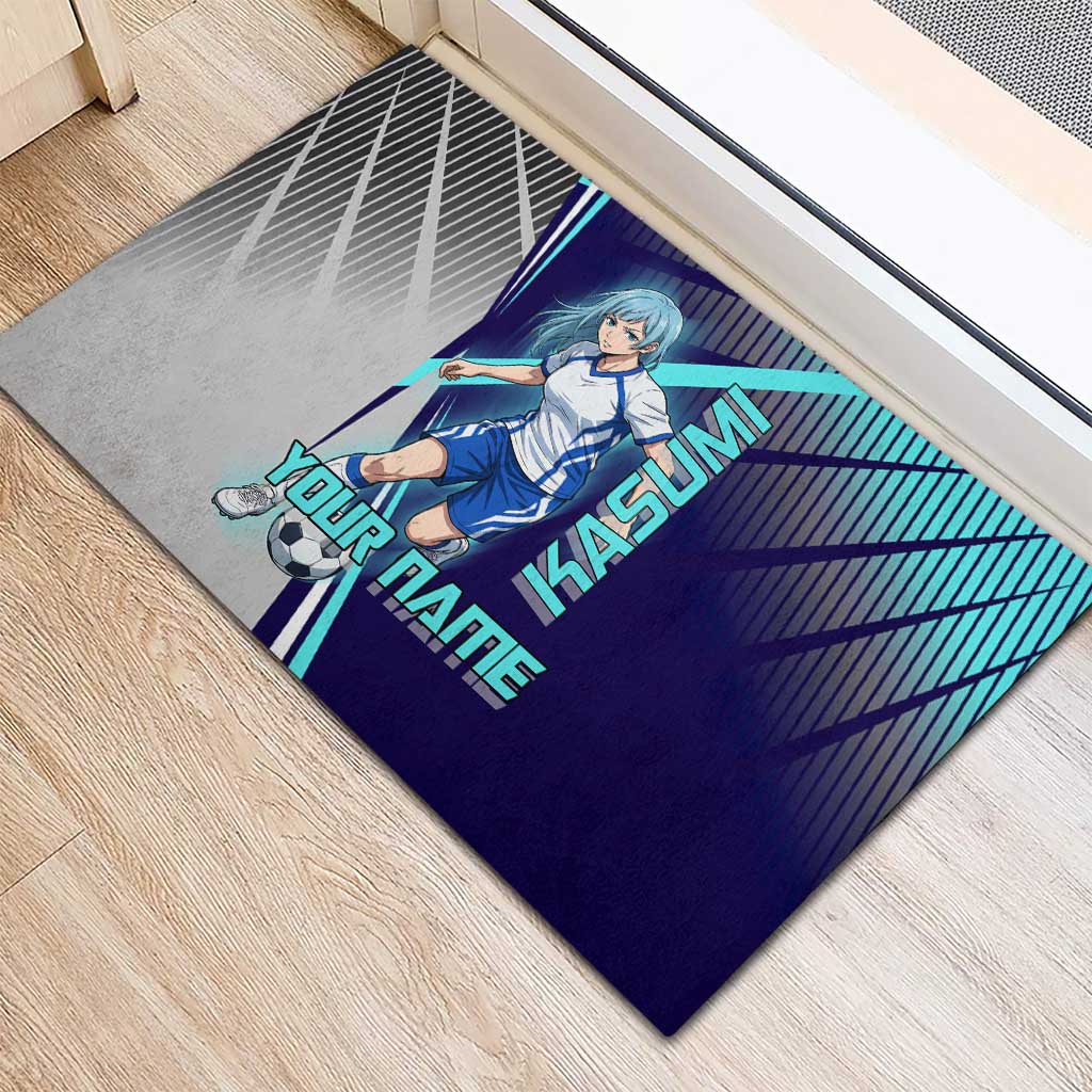 Personalized Miwa Kasumi Jujutsu Kaisen Rubber Doormat with Light Blue Accents and Action Pose