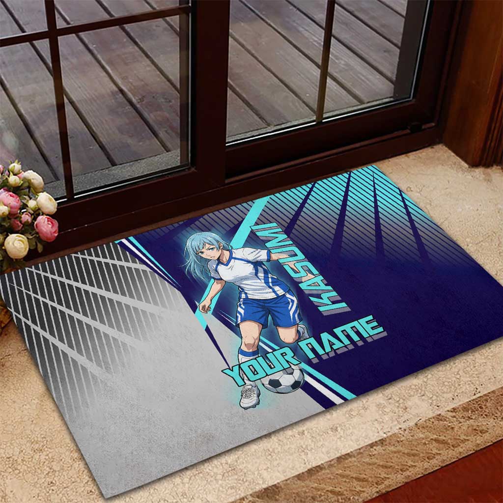 Personalized Miwa Kasumi Jujutsu Kaisen Rubber Doormat with Light Blue Accents and Action Pose