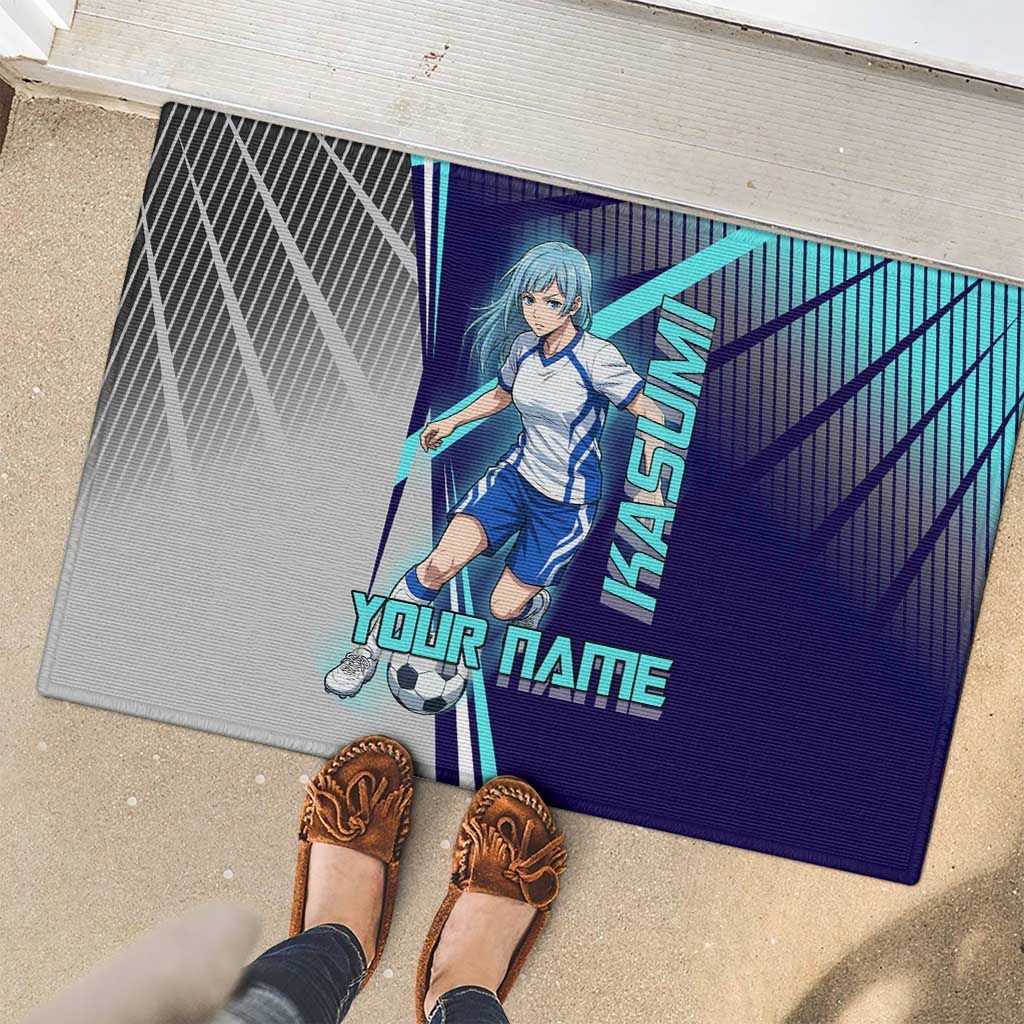 Personalized Miwa Kasumi Jujutsu Kaisen Rubber Doormat with Light Blue Accents and Action Pose