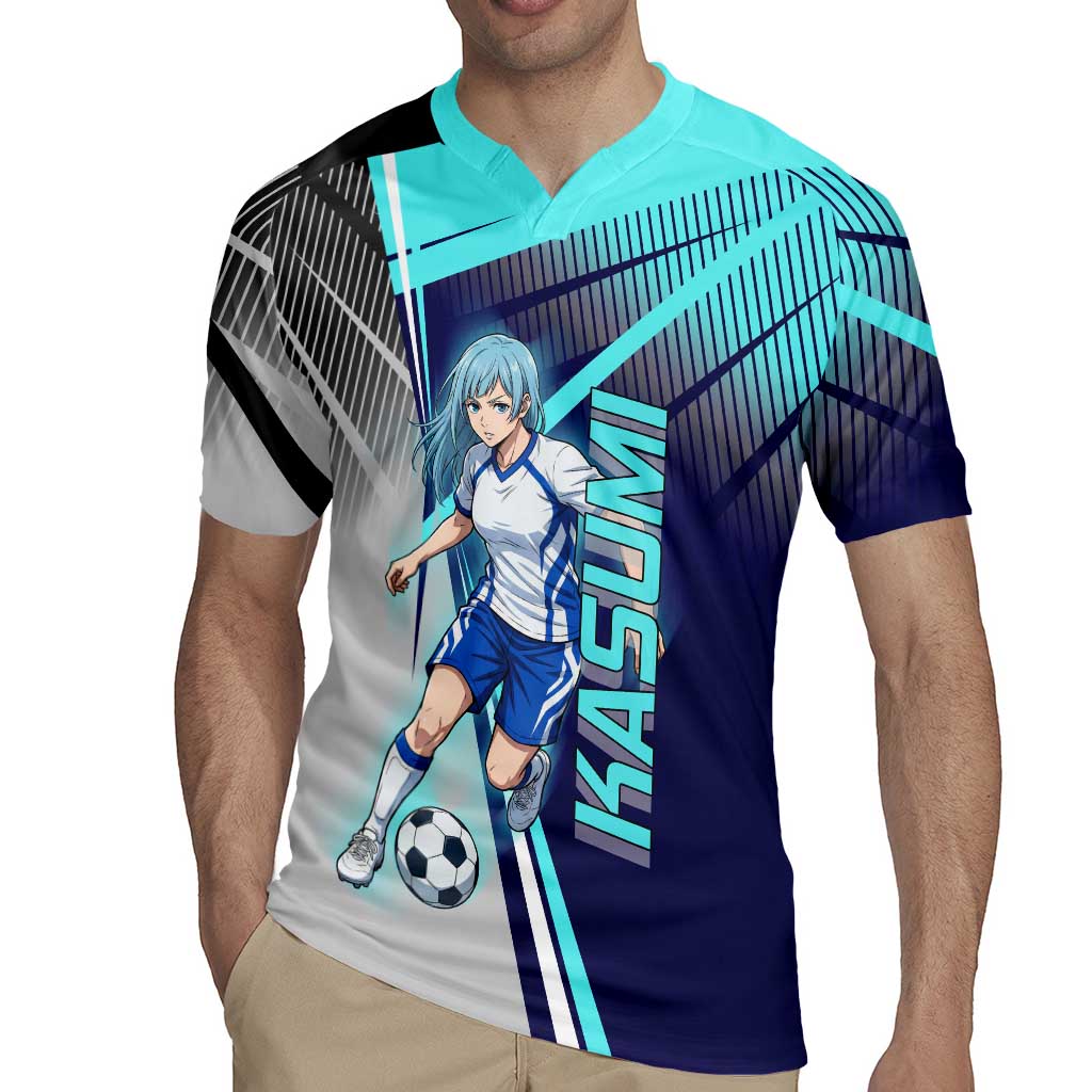 Personalized Miwa Kasumi Jujutsu Kaisen Rugby Jersey with Light Blue Accents and Action Pose