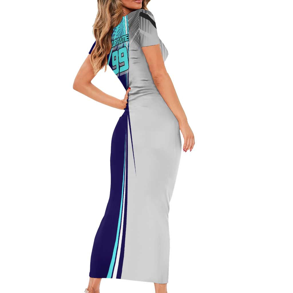 Personalized Miwa Kasumi Jujutsu Kaisen Short Sleeve Bodycon Dress with Light Blue Accents and Action Pose