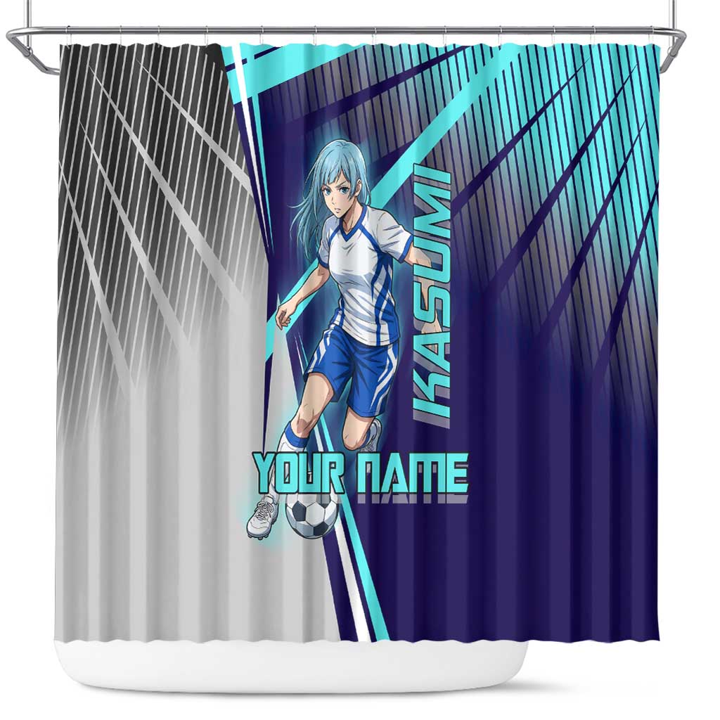 Personalized Miwa Kasumi Jujutsu Kaisen Shower Curtain with Light Blue Accents and Action Pose