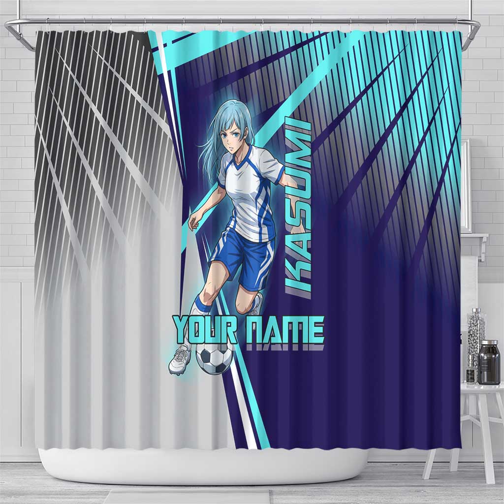 Personalized Miwa Kasumi Jujutsu Kaisen Shower Curtain with Light Blue Accents and Action Pose