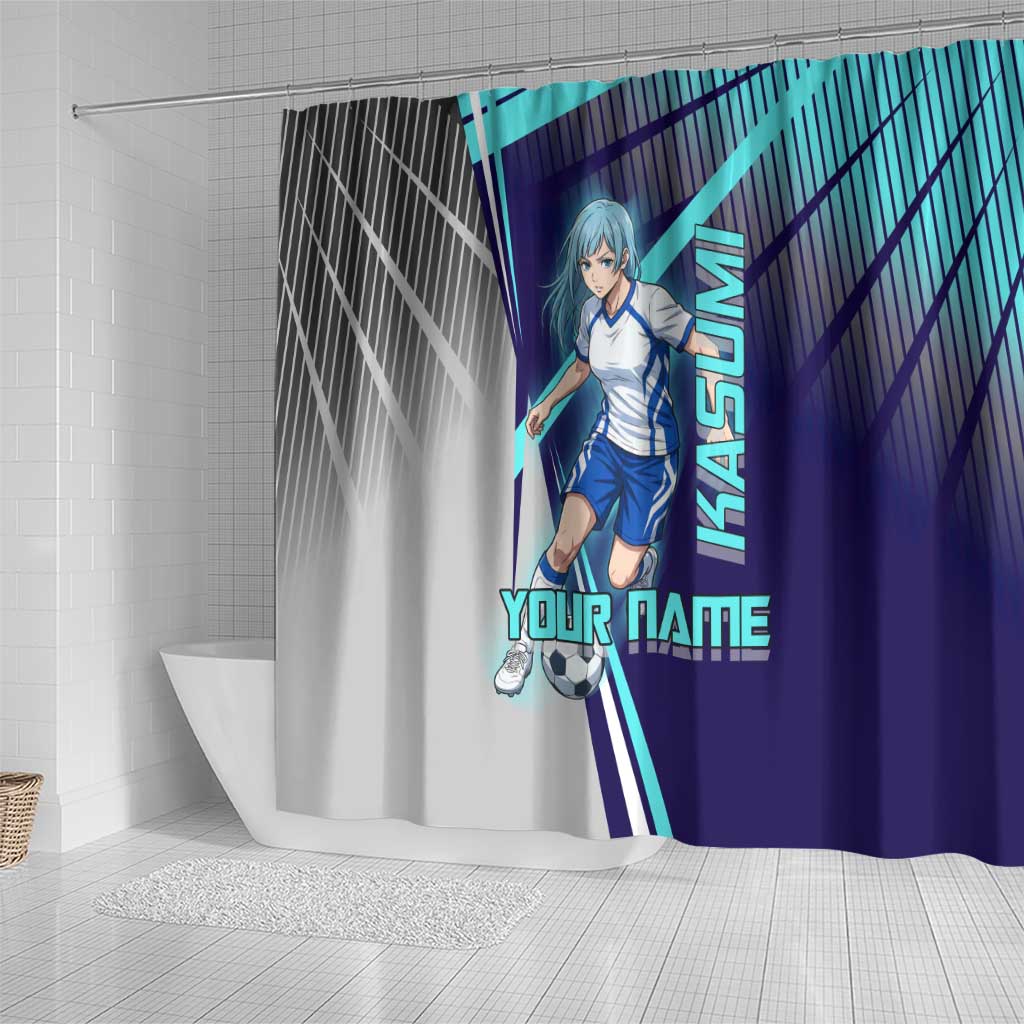 Personalized Miwa Kasumi Jujutsu Kaisen Shower Curtain with Light Blue Accents and Action Pose