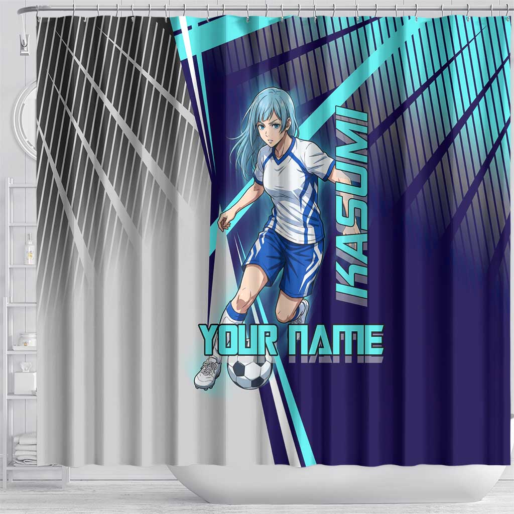 Personalized Miwa Kasumi Jujutsu Kaisen Shower Curtain with Light Blue Accents and Action Pose