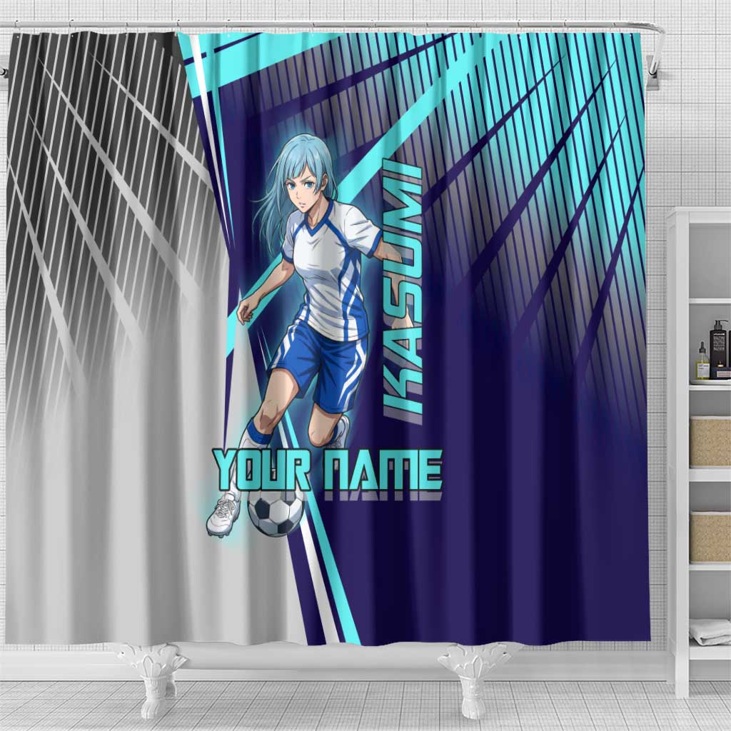 Personalized Miwa Kasumi Jujutsu Kaisen Shower Curtain with Light Blue Accents and Action Pose