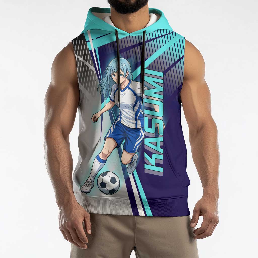 Personalized Miwa Kasumi Jujutsu Kaisen Sleeveless Hoodie with Light Blue Accents and Action Pose