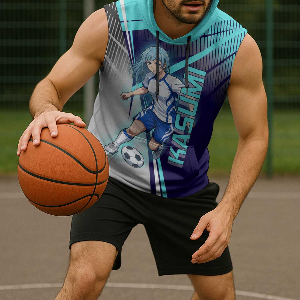 Personalized Miwa Kasumi Jujutsu Kaisen Sleeveless Hoodie with Light Blue Accents and Action Pose