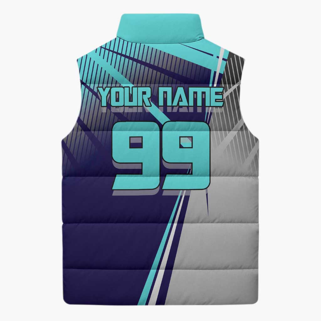 Personalized Miwa Kasumi Jujutsu Kaisen Sleeveless Puffer Jacket with Light Blue Accents and Action Pose