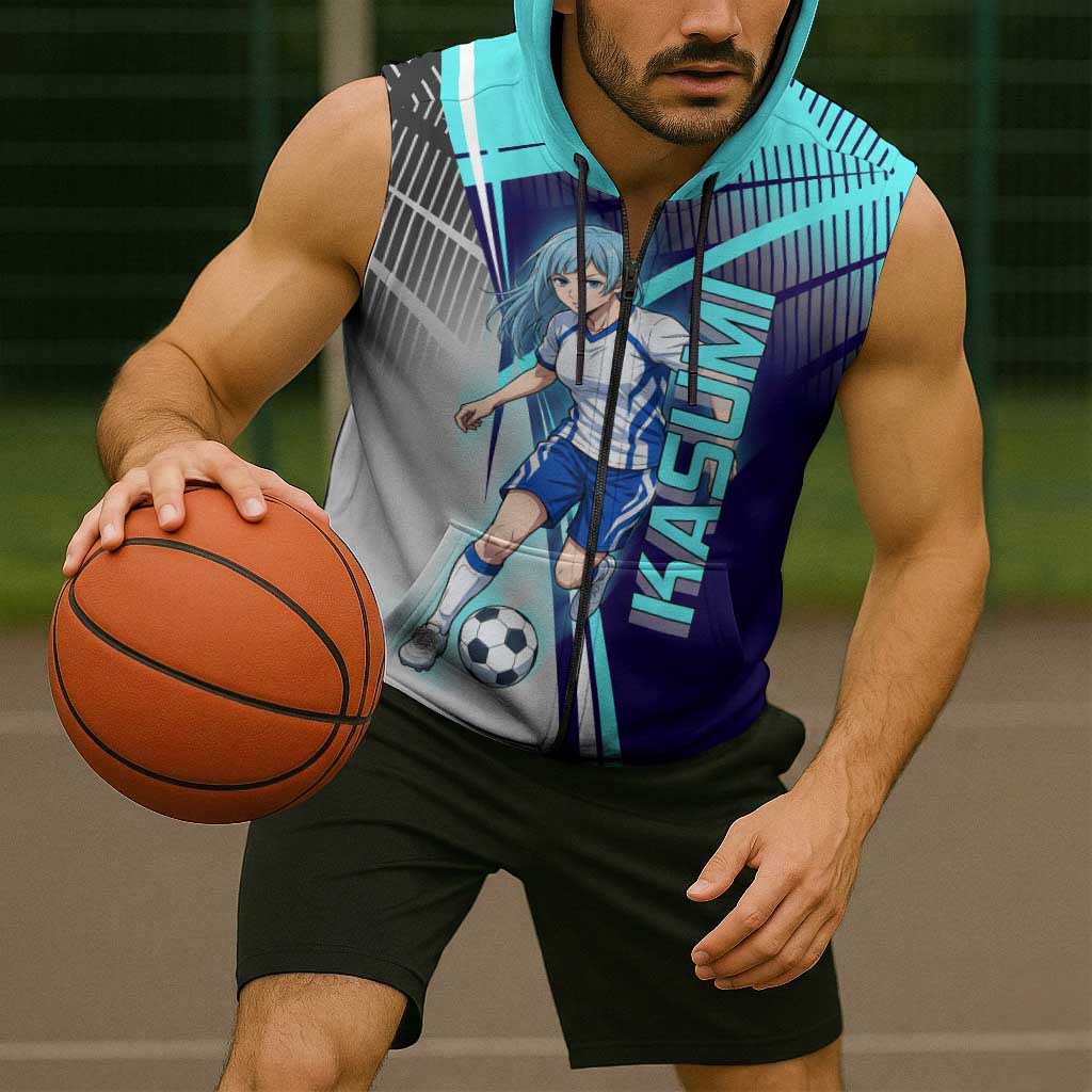 Personalized Miwa Kasumi Jujutsu Kaisen Sleeveless Zip Hoodie with Light Blue Accents and Action Pose