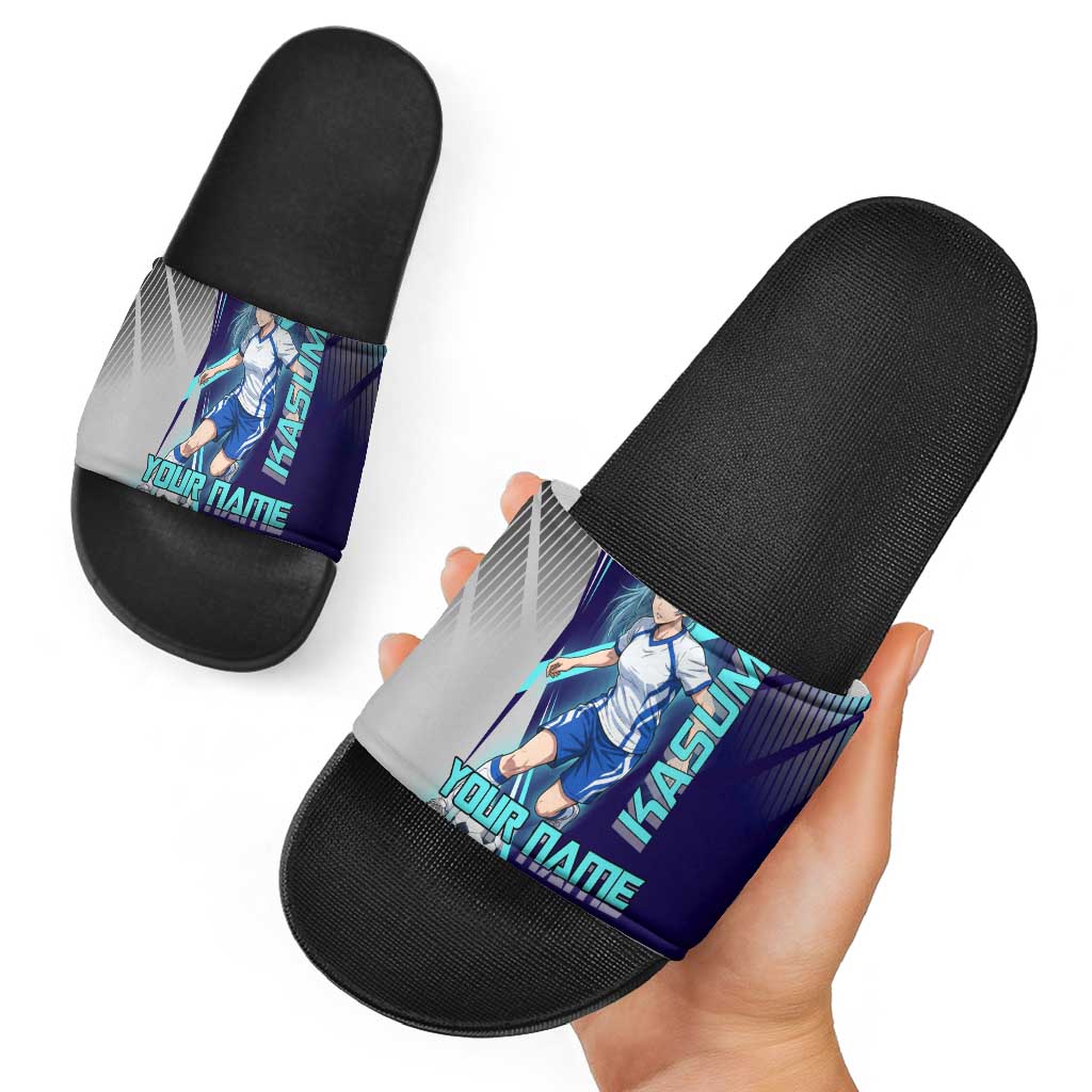 Personalized Miwa Kasumi Jujutsu Kaisen Slide Sandals with Light Blue Accents and Action Pose