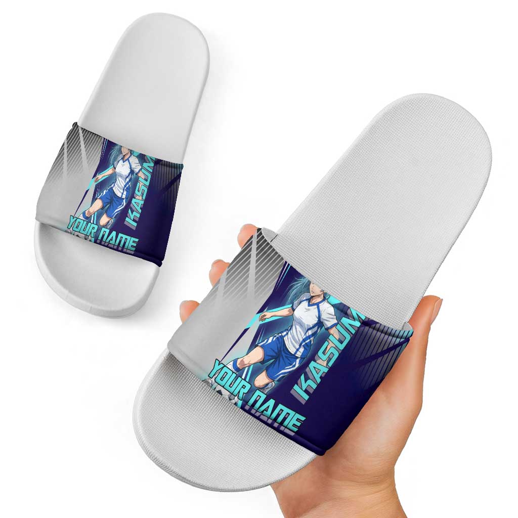 Personalized Miwa Kasumi Jujutsu Kaisen Slide Sandals with Light Blue Accents and Action Pose
