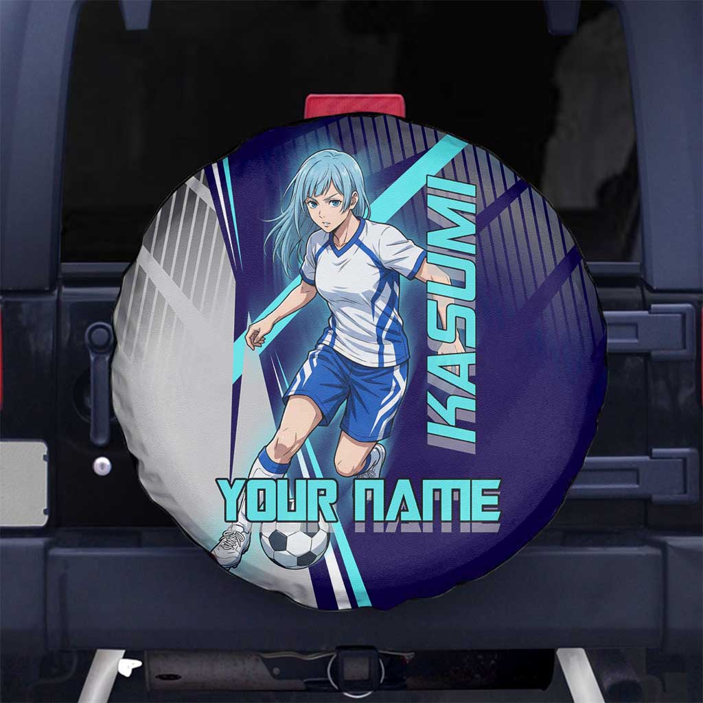 Personalized Miwa Kasumi Jujutsu Kaisen Spare Tire Cover with Light Blue Accents and Action Pose