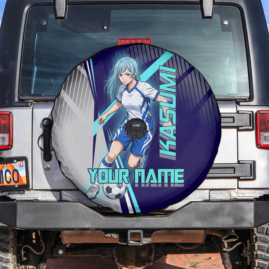 Personalized Miwa Kasumi Jujutsu Kaisen Spare Tire Cover with Light Blue Accents and Action Pose