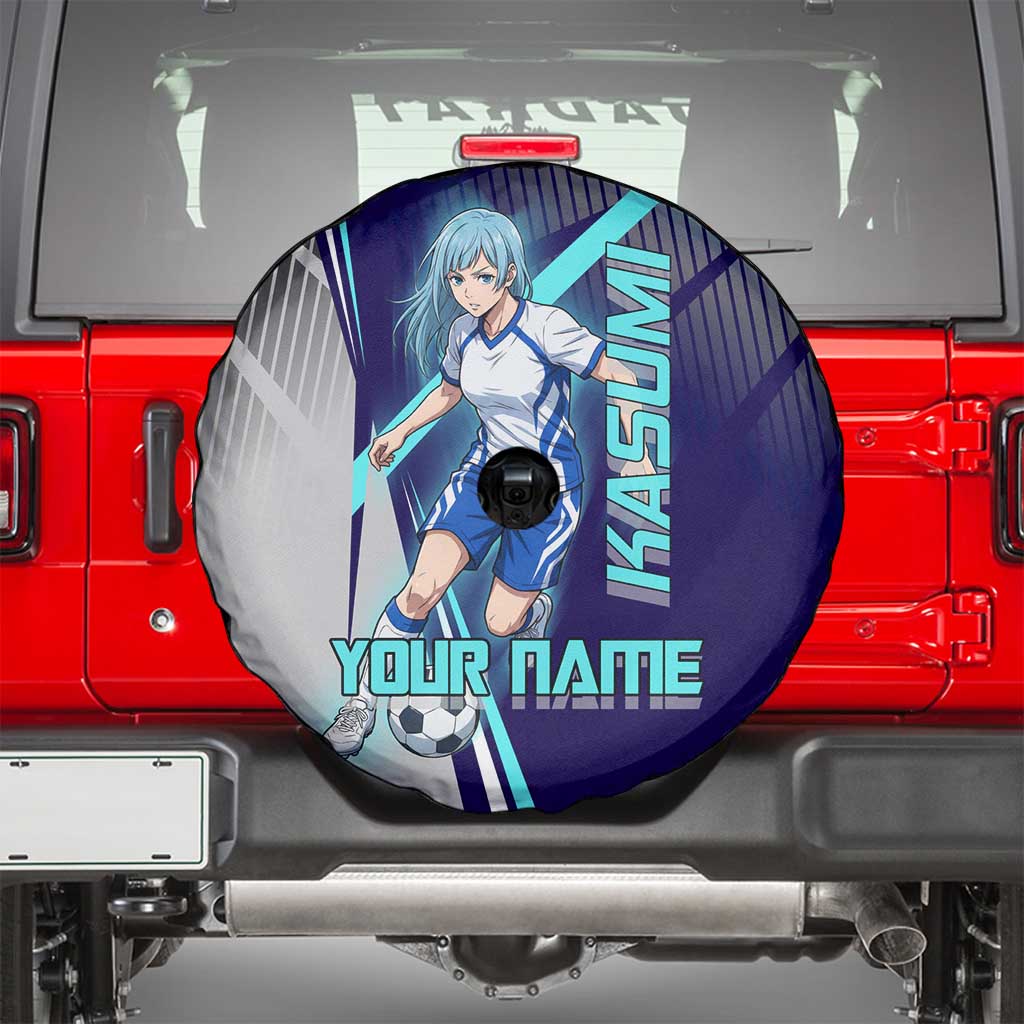 Personalized Miwa Kasumi Jujutsu Kaisen Spare Tire Cover with Light Blue Accents and Action Pose