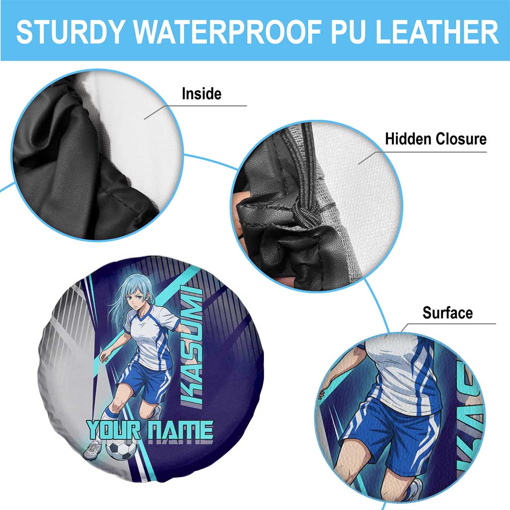 Personalized Miwa Kasumi Jujutsu Kaisen Spare Tire Cover with Light Blue Accents and Action Pose