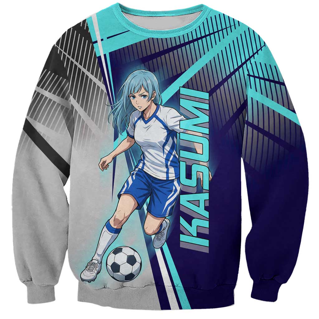 Personalized Miwa Kasumi Jujutsu Kaisen Sweatshirt with Light Blue Accents and Action Pose