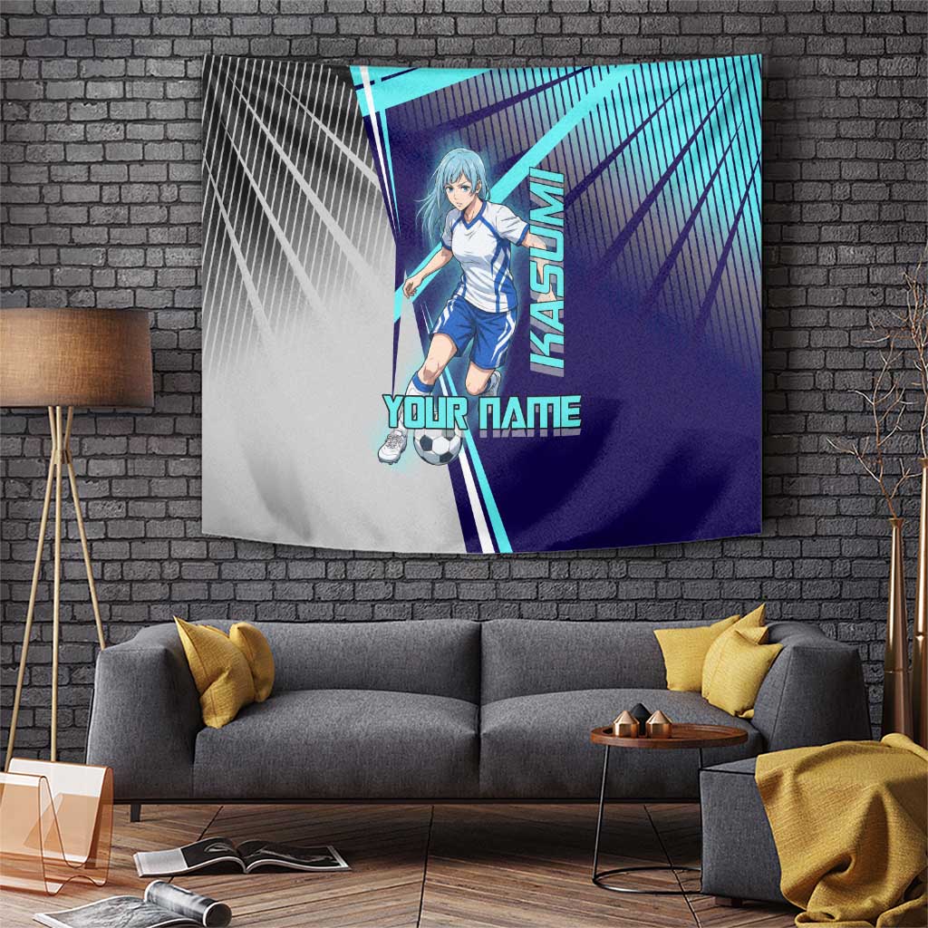 Personalized Miwa Kasumi Jujutsu Kaisen Tapestry with Light Blue Accents and Action Pose