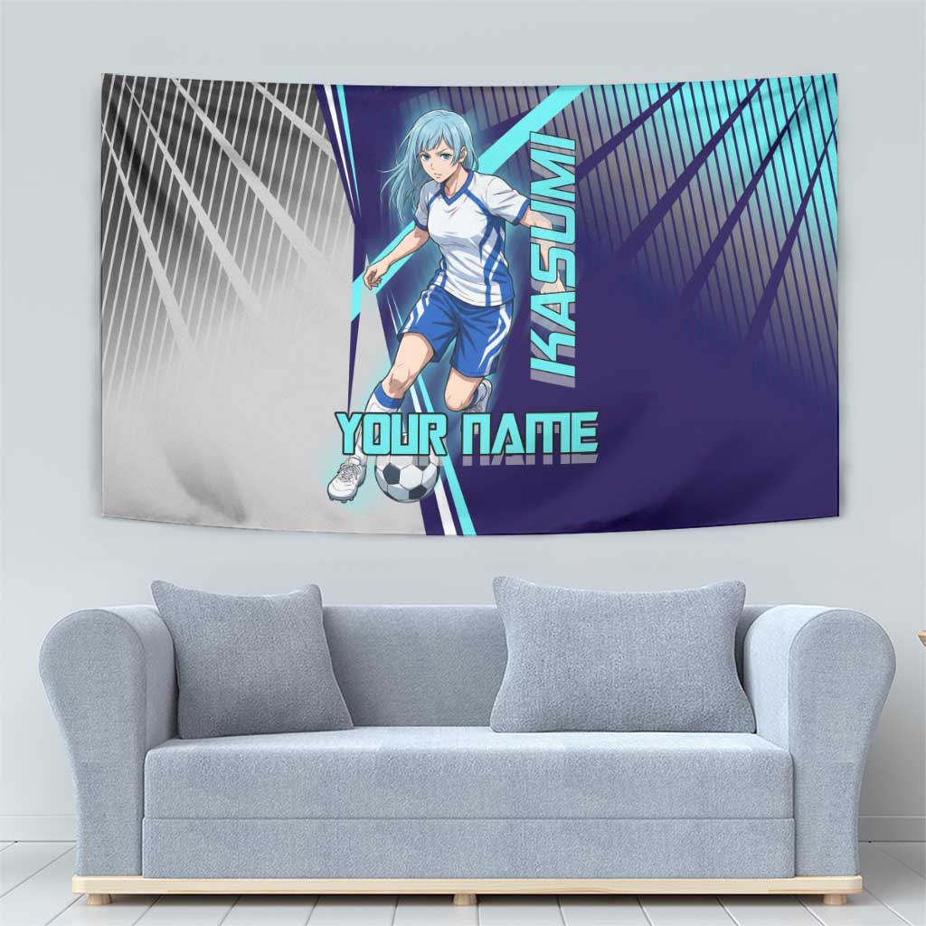 Personalized Miwa Kasumi Jujutsu Kaisen Tapestry with Light Blue Accents and Action Pose